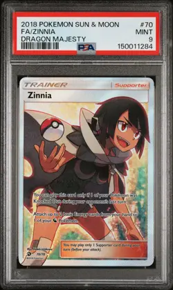 2018 POKEMON SUN & MOON DRAGON MAJESTY #70 FULL ART/ZINNIA PSA 9 - Image 1