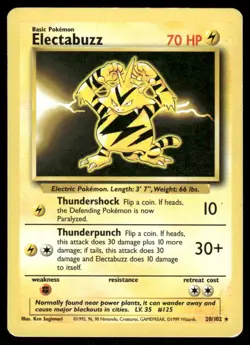 Pokemon Cards Electabuzz 20/102 Base Set Unlimited Rare LP - Image 1