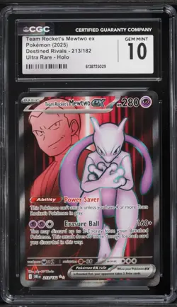 CGC 10 ENGLISH Team Rocket's Mewtwo ex 213/182 Sv10 Destined Rivals Holo Pokemon - Image 1