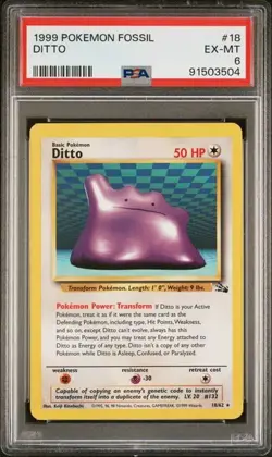 Pokemon - Ditto #18 NON HOLO - 1999 WOTC Fossil UNLIMITED - PSA 6 - Image 3