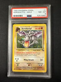 PSA 8 Aerodactyl Holo #1 Fossil Unlimited Pokemon TCG - Image 1