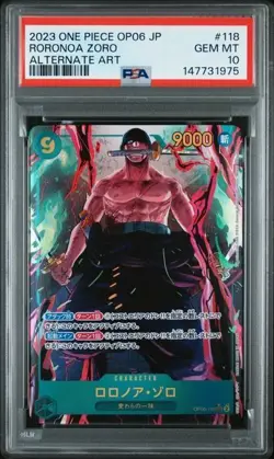 2023 ONE PIECE JAPANESE RORONOA ZORO ALTERNATE ART OP06-118 PSA 10 GEM MINT - Image 1