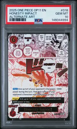 2025 ONE PIECE OP11-A FIST OF DIVINE SPEED ALTERNATE ART HONESTY IMPACT PSA 10 - Image 1