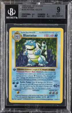 1999 POKEMON BASE 1ST ED THICK STAMP #2 BLASTOISE HOLO R BGS 9 - Image 1