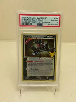 Greninja SWIRL 🌀 Gold Star Celebrations ETB PSA 8 Black Star Promo Pokemon SWSH - Image 1