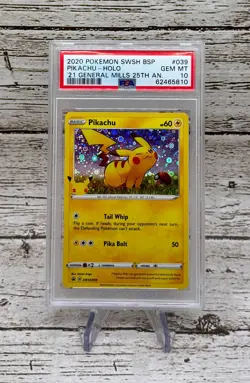 2020 Pokemon SWSH Black Star Promo Pikachu General Mills 25th Holo #039 PSA 10 - Image 1