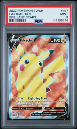 2022 POKEMON SWORD & SHIELD BRILLIANT STARS #157 FULL ART/PIKACHU V PSA 9 - Image 1