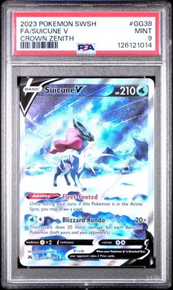 2023 POKEMON SWORD & SHIELD CROWN ZENITH #GG38 FULL ART/SUICUNE V PSA 9 - Image 1