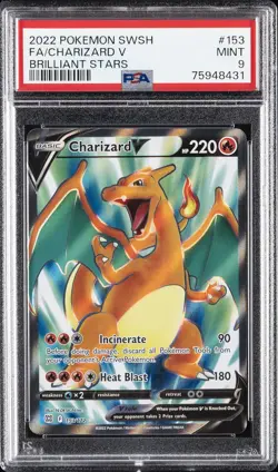 2022 POKEMON SWORD & SHIELD BRILLIANT STARS #153 FULL ART/CHARIZARD V PSA 9 - Image 1