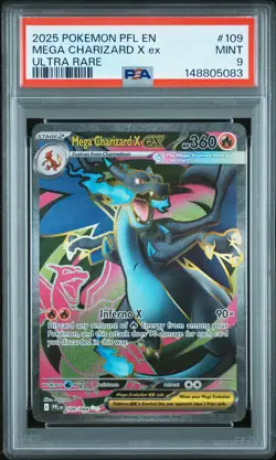 2025 POKEMON PFL EN-PHANTASMAL FLAMES ULTRA RARE #109 MEGA CHARIZARD X EX PSA 9 - Image 1