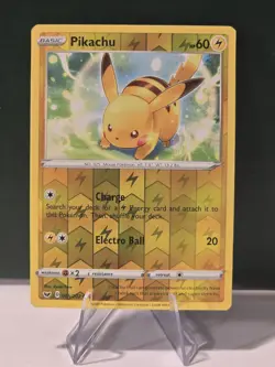 Pikachu 065/202 Common Reverse Holo Sword & Shield Base Set Pokemon Card LP - Image 1