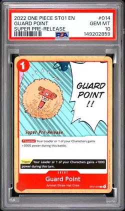 2022 ONE PIECE SUPER PRE RELEASE ST01-014 GUARD POINT PSA 10 GEM MINT - Image 1