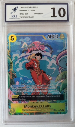 ONE PIECE CARD - MONKEY.D.LUFFY - TREASURE RARE -OP07-109 - RKT GRADED 10. - Image 1
