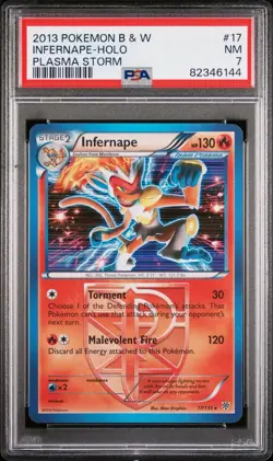 2013 POKEMON BLACK & WHITE PLASMA STORM #17 INFERNAPE-HOLO PSA 7 - Image 1