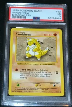 Shadowless Sandshrew # 62/102 Base Set Pokemon Trading TCG Game Cards PSA 5 EX - Image 1