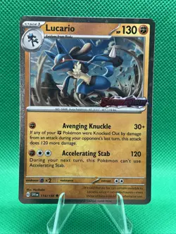 Pokemon TCG Lucario 114 Scarlet & Violet Stamped Cosmos Holo Promo Card NM+ - Image 1