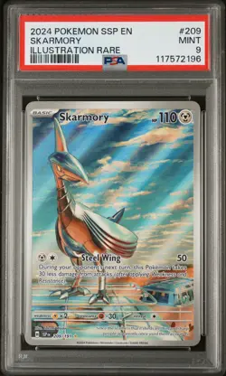 Pokemon TCG Skarmory #209 SV08 Illustration Rare Holo English 2024 PSA 9 - Image 1