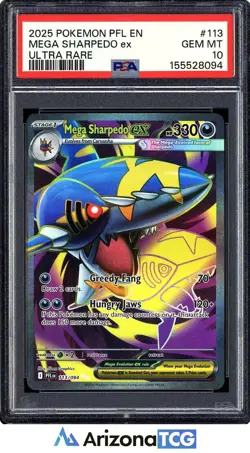 Pokemon 2025 Mega Sharpedo ex 113/094 Ultra Rare Phantasmal Flames GEM MT PSA 10 - Image 1