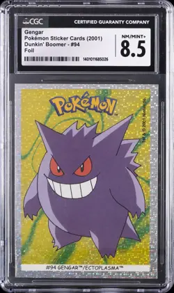 2001 POKEMON STICKER CARDS DUNKIN' BOOMER FOIL #94 GENGAR CGC 8.5 - Image 1