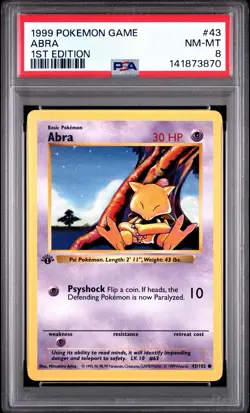1999 POKEMON GAME #43 ABRA 1ST EDITION SHADOWLESS BASE SET PSA 8 - Image 1