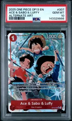 2025 ONE PIECE OP13 CARRYING ON HIS WILL ALTERNATE ART ACE & SABO & LUFFY PSA 10 - Image 1