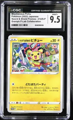 CGC 9.5 MINT+ Japanese Pokemon 2022 Mischievous Pikachu 214/S-P PROMO - Image 1