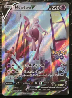 Pokemon TCG 2022 Mewtwo V Pokemon Go Card Rare Full Art Holo #072/078 NM - Image 1