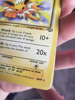 1999 Pokemon TCG Jolteon Wizard 20/64 Rare Regular - Image 3