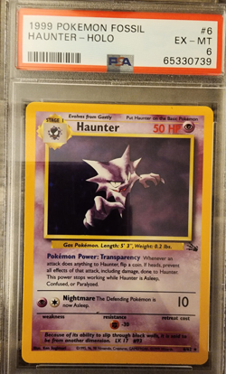 PSA 6 EXCELLENT-MINT (EX-MT) 1999 Pokemon Fossil Haunter Holo Card – 6/62 - Image 1