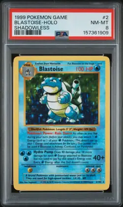 1999 POKEMON BASE SET SHADOWLESS #2 BLASTOISE-HOLO PSA 8 - Image 1