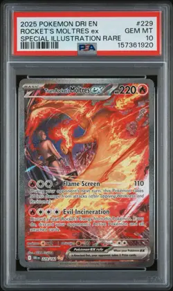 2025 POKEMON DRI EN-DESTINED RIVALS #229 TEAM ROCKET'S MOLTRES EX PSA 10 - Image 1
