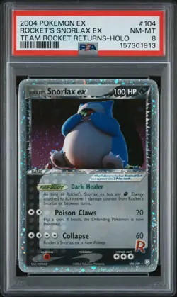 2004 POKEMON EX TEAM ROCKET RETURNS #104 ROCKET'S SNORLAX EX-HOLO PSA 8 - Image 1