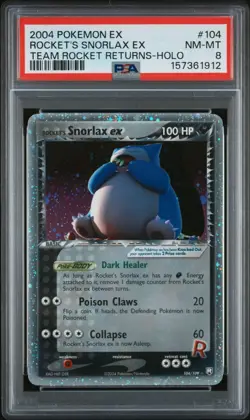 2004 POKEMON EX TEAM ROCKET RETURNS #104 ROCKET'S SNORLAX EX-HOLO PSA 8 - Image 1