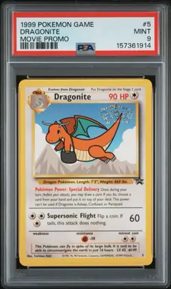 1999 POKEMON GAME MOVIE MOVIE PROMO #5 DRAGONITE PSA 9 - Image 1