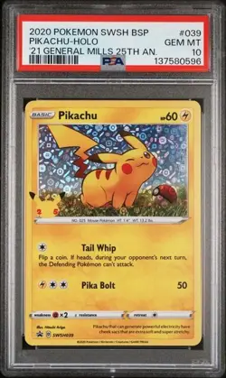 PSA 10 Pikachu #SWSH039 Pokemon Promo Genral Mills - Image 1