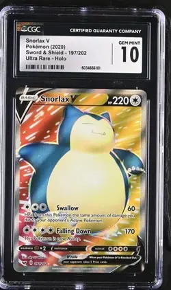 2020 POKEMON SWORD & SHIELD #197 FULL ART/SNORLAX V CGC 10 GEM MINT - Image 1