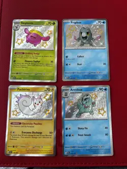 Pokemon Paldean Fates Baby Shiny Lot (4)Pachuriso, Skiploom, Arctibax, Frigibax - Image 1