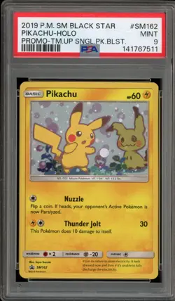 Pokemon Pikachu Team Up Blister Pk. Black Star Holo Promo SM162 PSA 9 Mint - Image 1