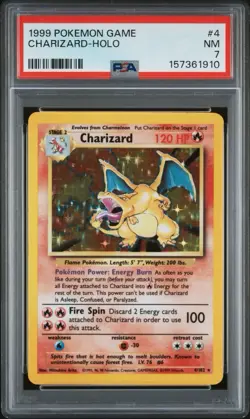 1999 POKEMON BASE SET UNLIMITED #4 CHARIZARD-HOLO PSA 7 - Image 1