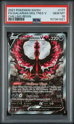 2021 POKEMON SWORD & SHIELD CHILLING REIGN GALARIAN MOLTRES V #177 PSA 10 - Image 1