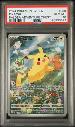 2024 Pokemon SVP Pikachu Paldea Adventure Chest #88 PSA 10 Black Star Promo - Image 1
