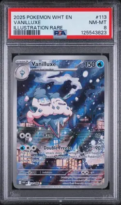 2025 Pokemon VANILLUXE 113/86 White Flare EN Illustration Rare NM-MT PSA 8 - Image 1