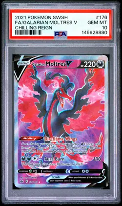 2021 POKEMON SWORD & SHIELD CHILLING REIGN FULL ART/GALARIAN MOLTRES V PSA 10 - Image 1