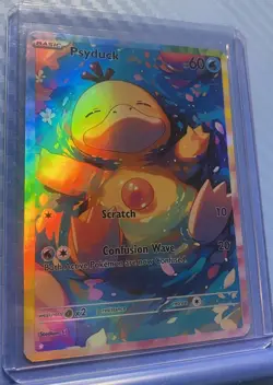 Pokemon Psyduck Anime Card Full Art Fanart Custom Card Holo ACG DIY - Image 1