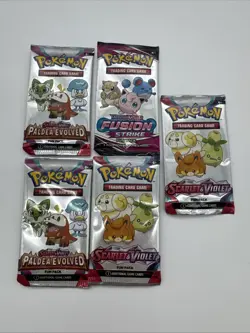 Lot of 5 Pokemon TCG Fun Packs— Fusion Strike, Scarlet & Violet, Paldea Evolved - Image 1