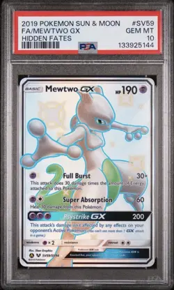 2019 POKEMON SUN & MOON HIDDEN FATES #SV59 FULL ART/MEWTWO GX PSA 10 - Image 1