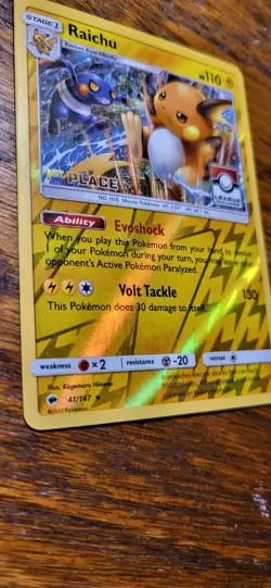 SM Burning Shadows Raichu 1st Place Reverse Holo Pokemon League Challenge Promo - Image 2