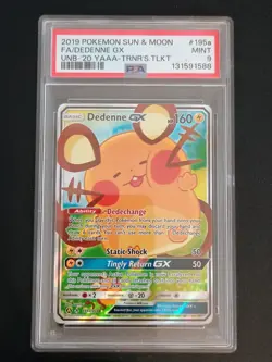 2019 POKEMON DEDENNE GX 195a FULL ART UNBROKEN BONDS PSA 9 MINT - Image 1
