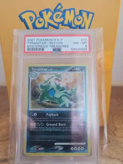 2007 Pokemon D&P Tyranitar- Rev. Foil Mysterious Treasures #17 PSA NM-MT 8 - Image 1