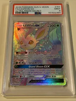 PSA 9 Leafeon 157/156 Sun & Moon Ultra Prism 2018 Secret Full Art Pokemon Card - Image 1